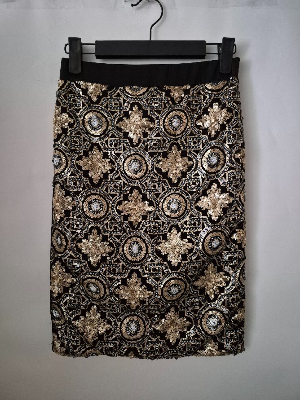 Alt B Womens S Gold Black Art Deco Glitzy Sequined Ornate Geometric Mini Skirt